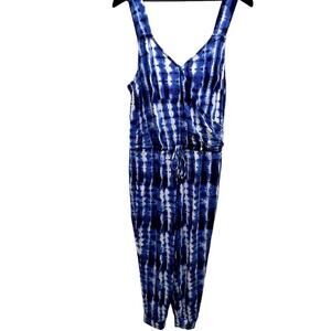 Skinnygirl Miranda Jersey Knit Blue Tie Dye Jumpsuit Size M